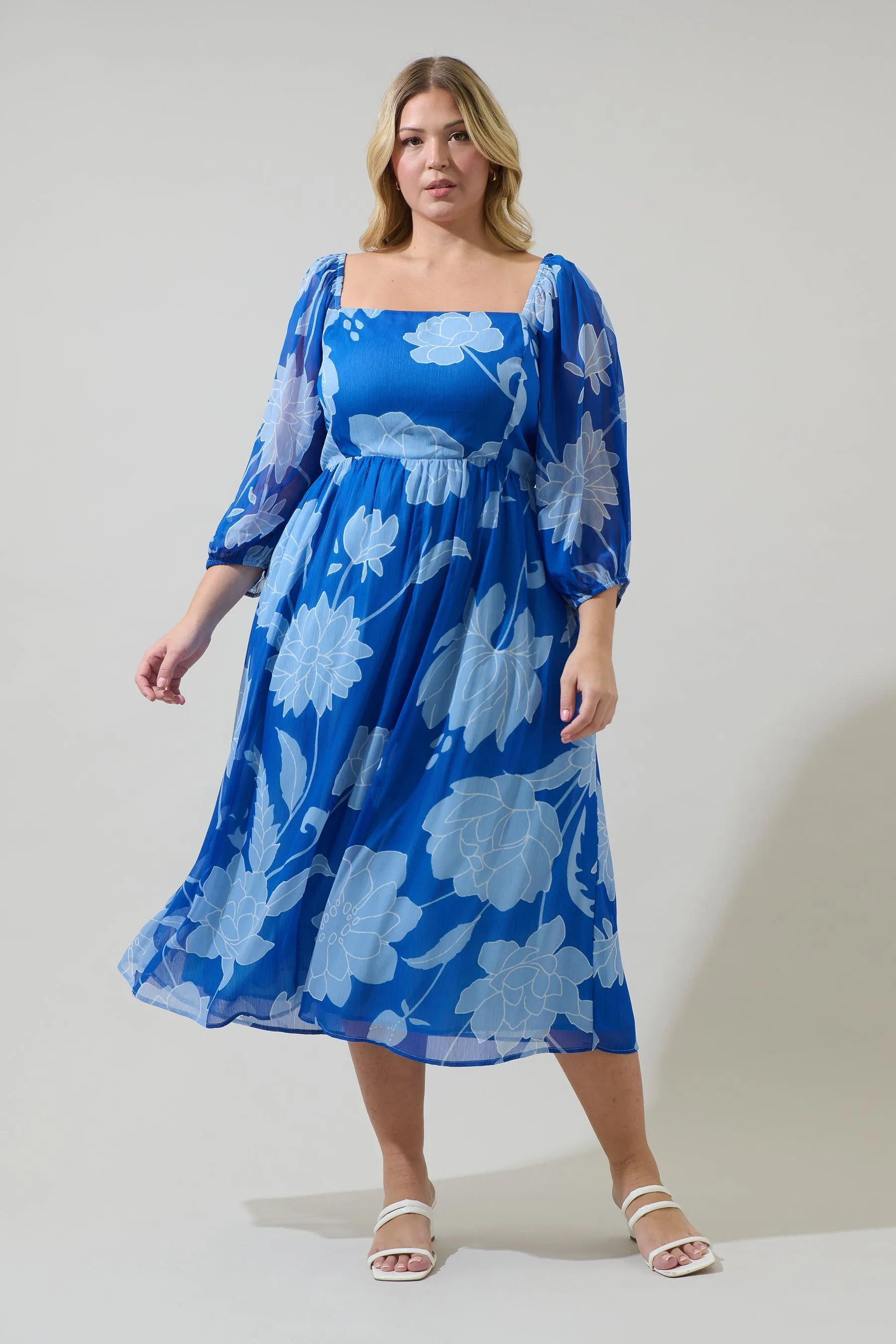 Seabloom Floral Amaretto Puff Sleeve Midi Dress Curve sold by Sugarlips product image thumbnail 5