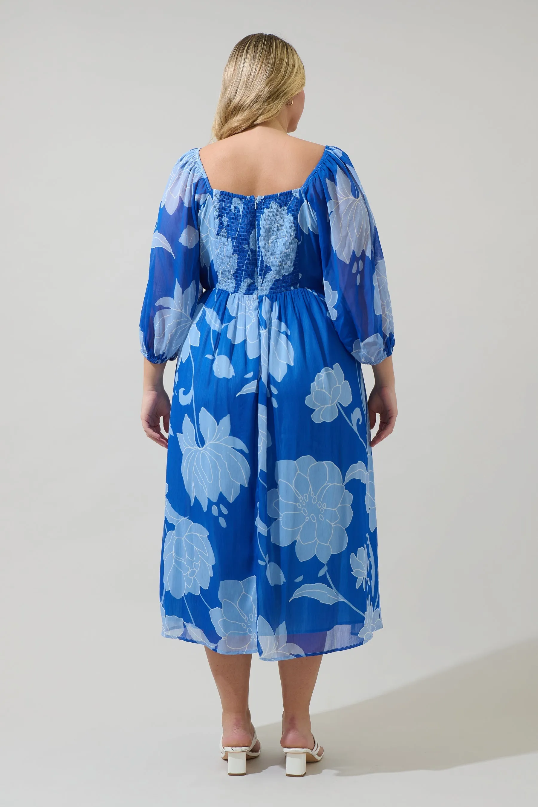 Seabloom Floral Amaretto Puff Sleeve Midi Dress Curve sold by Sugarlips product image thumbnail 2