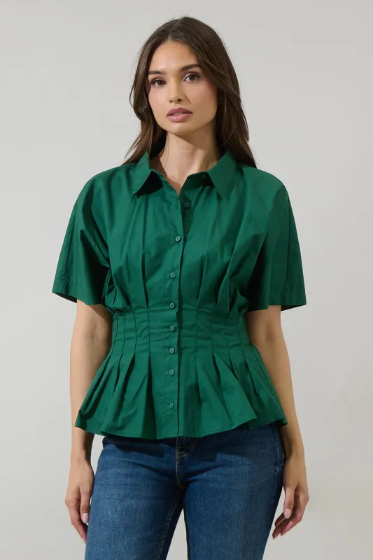 Helga Pleated Collared Top sold by Sugarlips