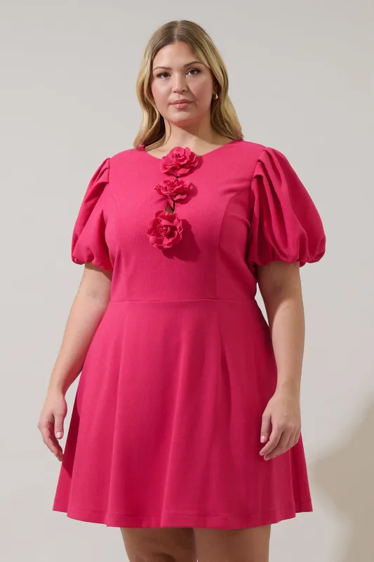 Zemira Rosette Bubble Sleeve Mini Dress Curve sold by Sugarlips