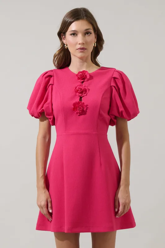 Zemira Rosette Bubble Sleeve Mini Dress sold by Sugarlips
