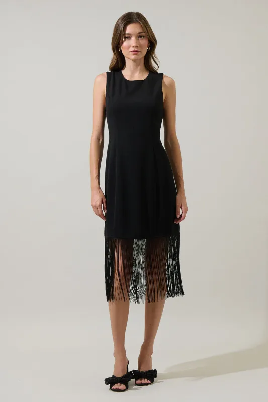 Ardena Sleeveless Fringe Midi Dress sold by Sugarlips