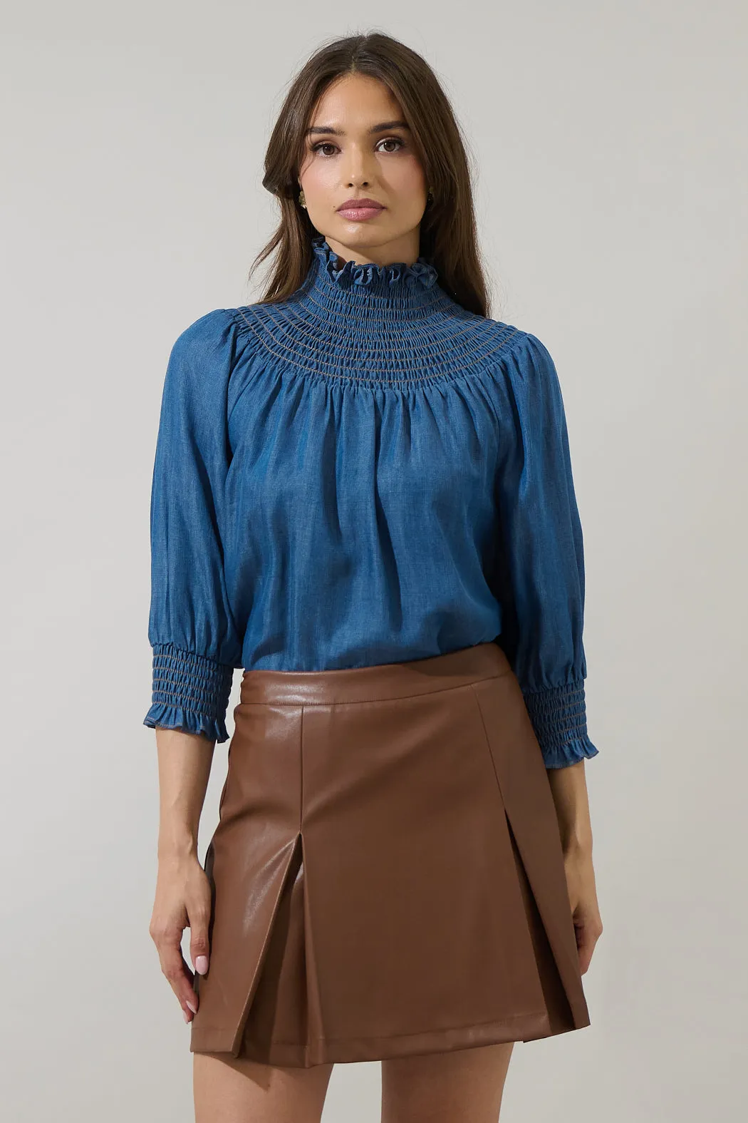 Juvia Chambray Verity Smocked Top sold by Sugarlips