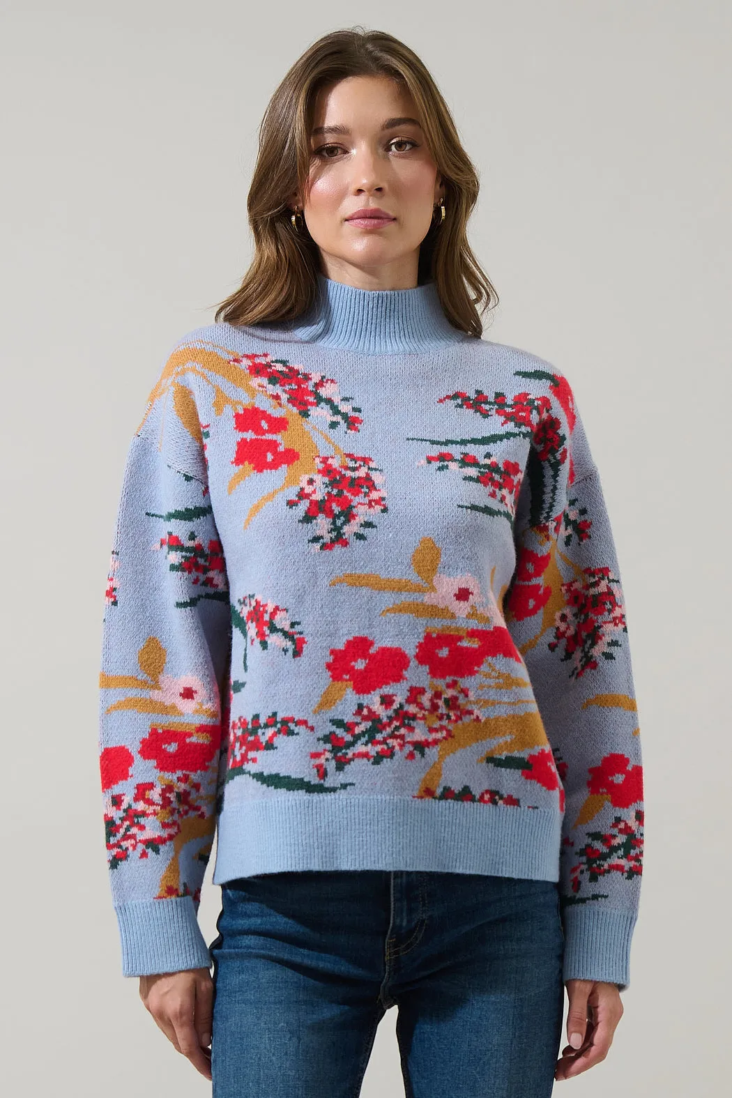 Fifi Floral Mock Neck Sweater sold by Sugarlips
