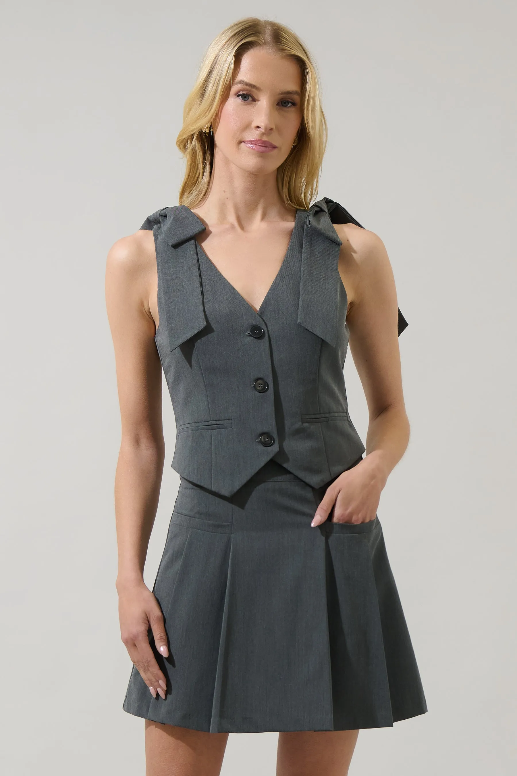 Giany Button Down Bow Vest sold by Sugarlips