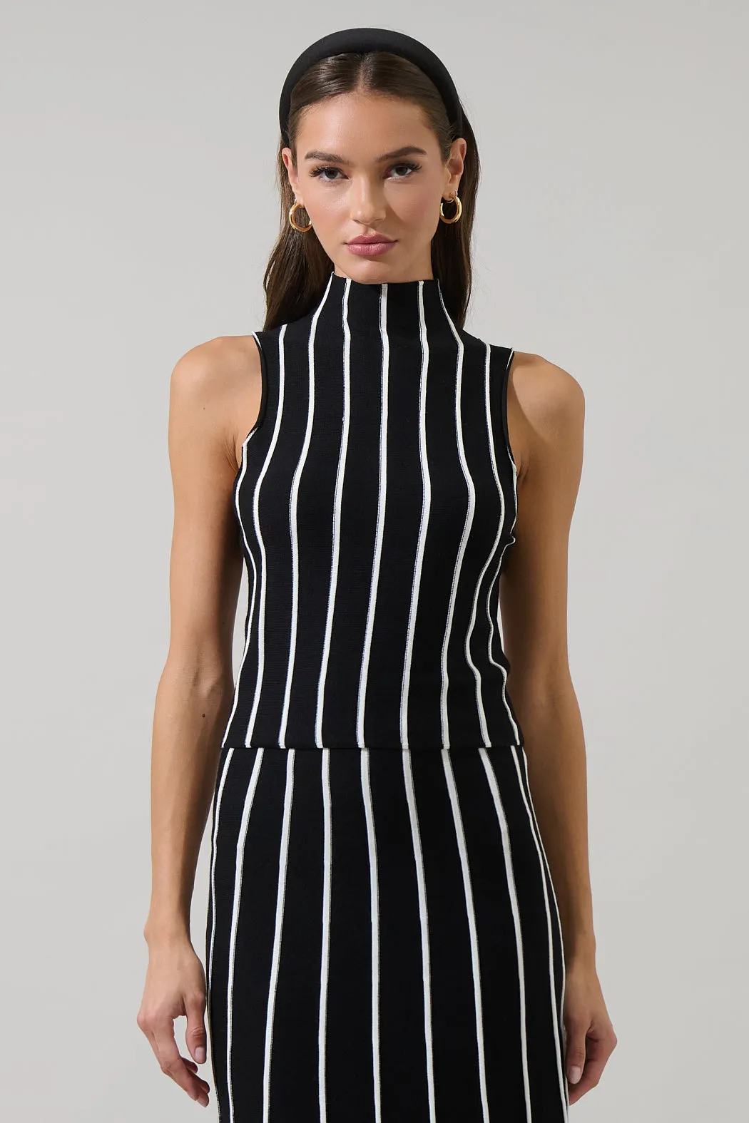 Devary Stripe Mock Neck Knit Top sold by Sugarlips