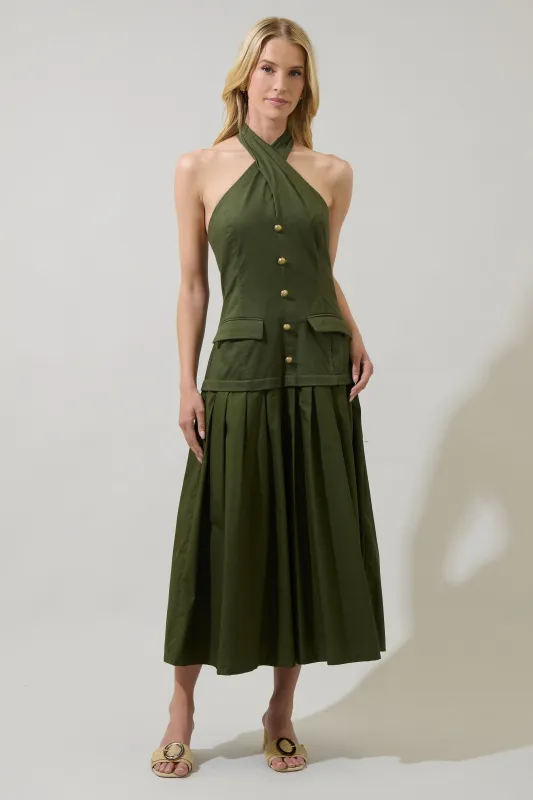 Carine Pleated Halter Midi Dress sold by Sugarlips