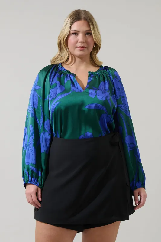 Busbee Floral Alcazar Raglan Sleeve Satin Blouse Curve sold by Sugarlips