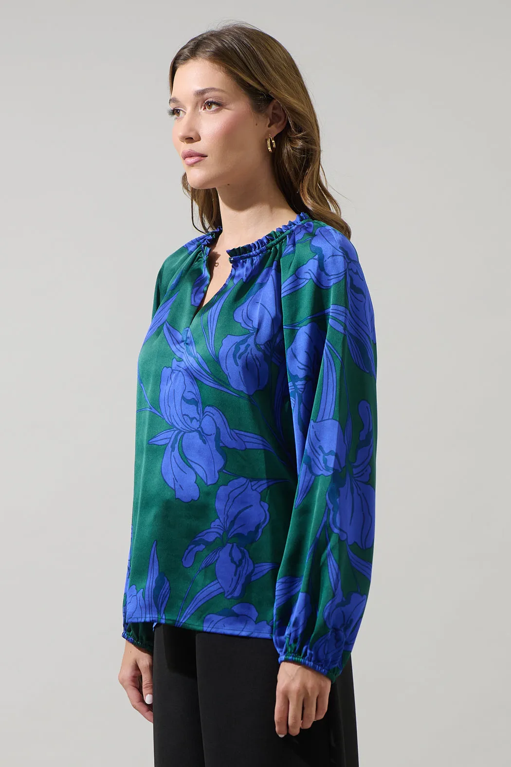 Busbee Floral Alcazar Raglan Sleeve Satin Blouse sold by Sugarlips product image thumbnail 4
