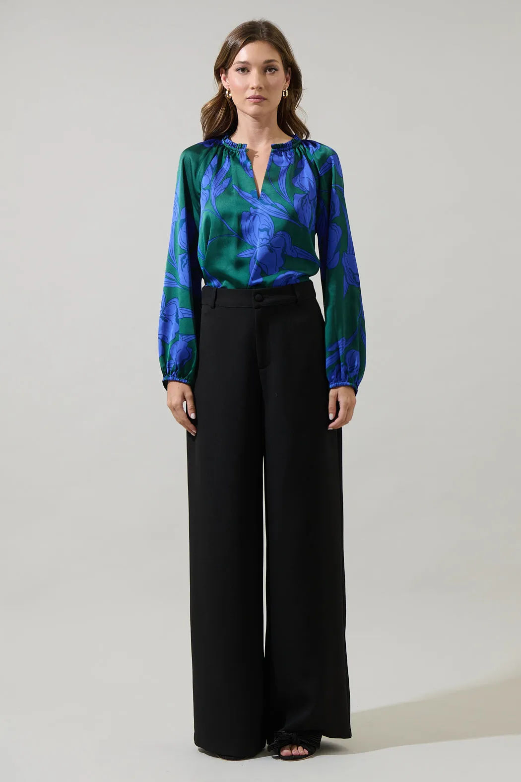 Busbee Floral Alcazar Raglan Sleeve Satin Blouse sold by Sugarlips product image thumbnail 5