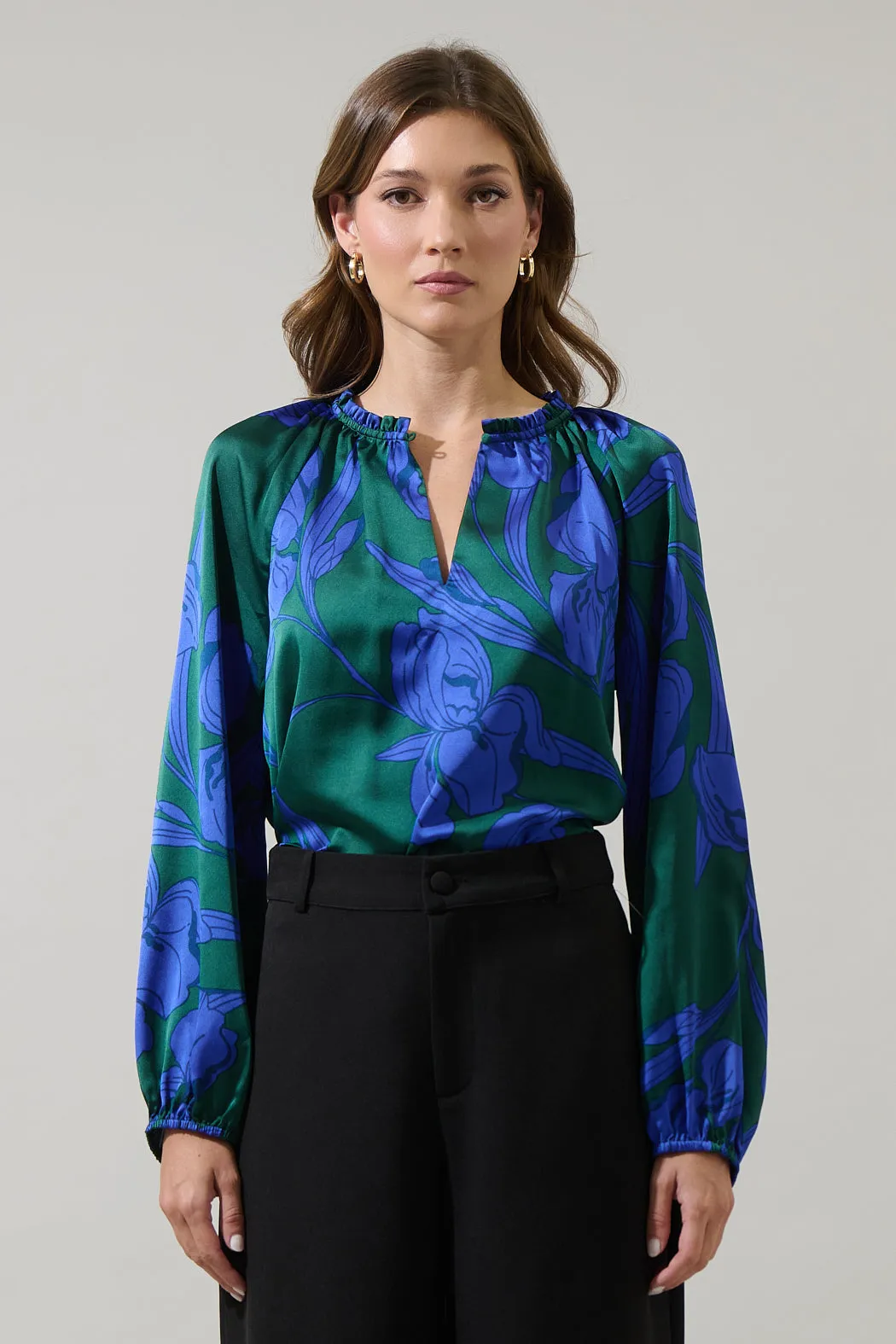 Busbee Floral Alcazar Raglan Sleeve Satin Blouse sold by Sugarlips product image thumbnail 2