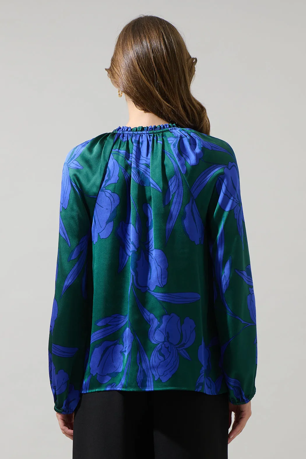 Busbee Floral Alcazar Raglan Sleeve Satin Blouse sold by Sugarlips product image thumbnail 3