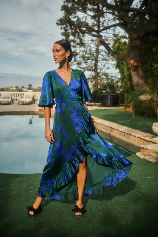Busbee Floral Abelia Hi-Low Maxi Wrap Dress sold by Sugarlips