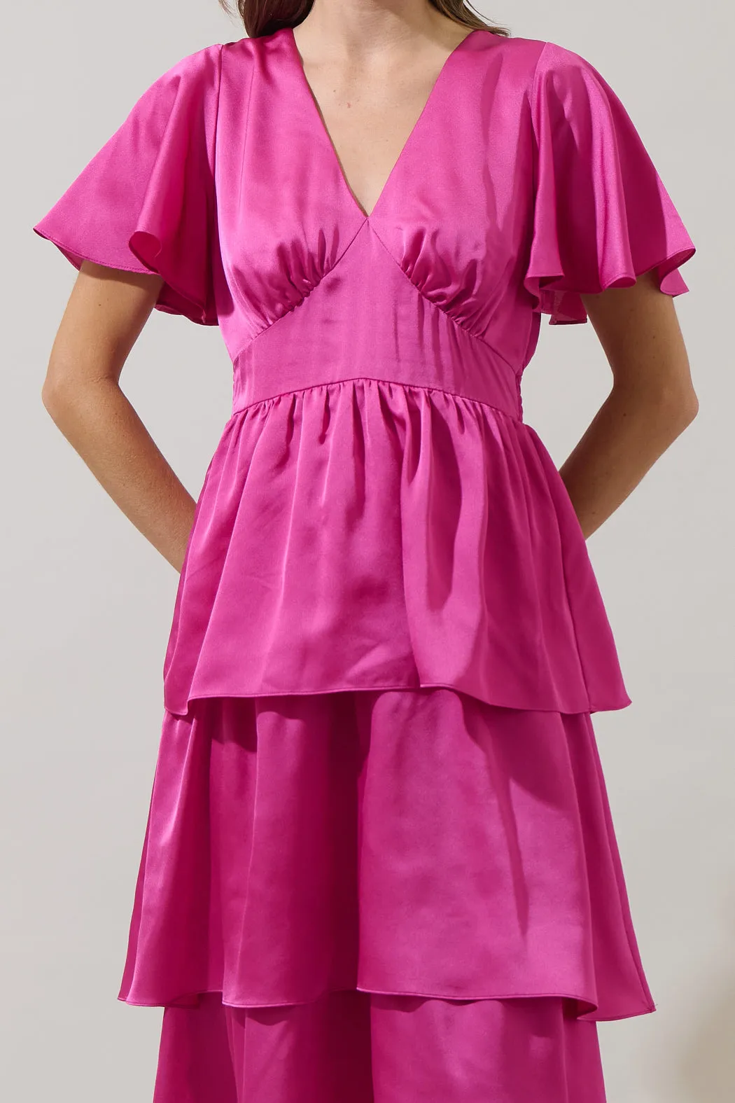 Mendice Satin Tiered Midi Dress sold by Sugarlips product image thumbnail 5