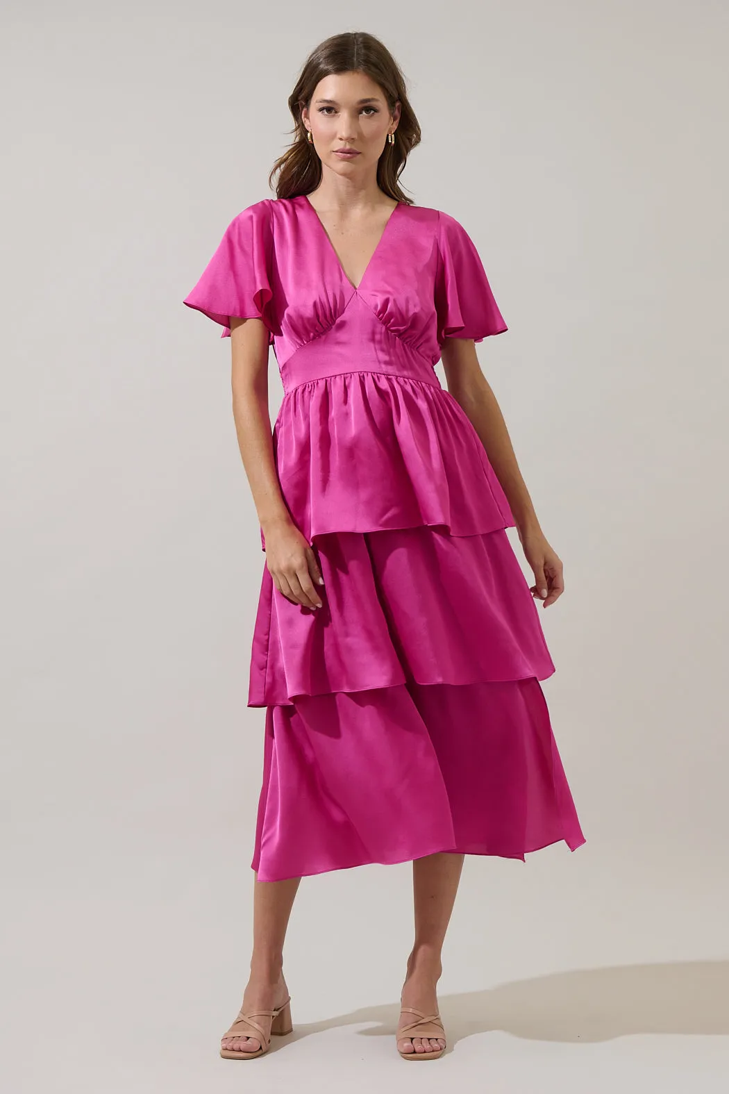 Mendice Satin Tiered Midi Dress sold by Sugarlips product image thumbnail 2