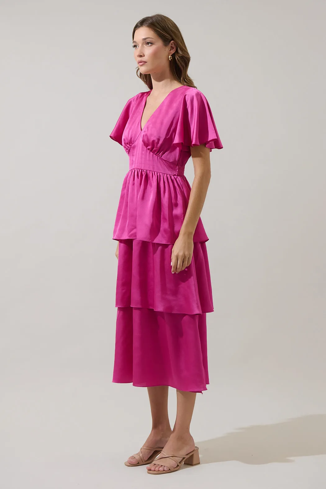 Mendice Satin Tiered Midi Dress sold by Sugarlips product image thumbnail 4