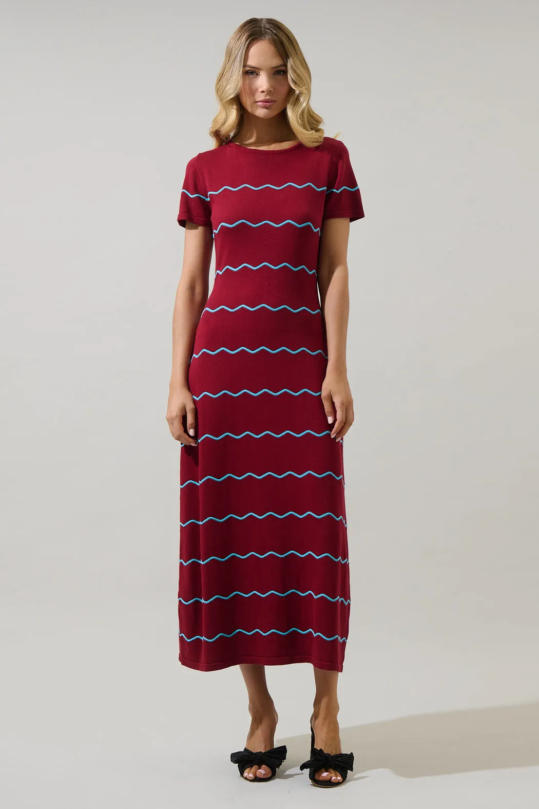 Darlene Stripe Wave Midi Sweater Dress sold by Sugarlips
