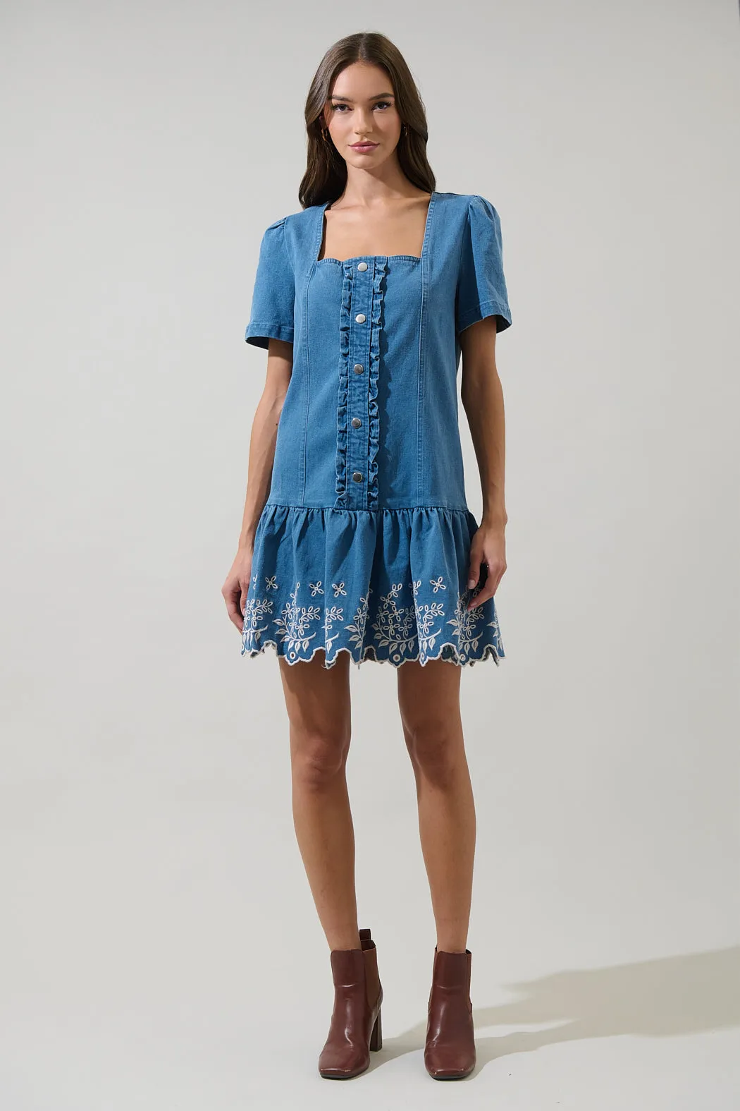 Jamie Denim Embroidered Mini Dress sold by Sugarlips product image thumbnail 4