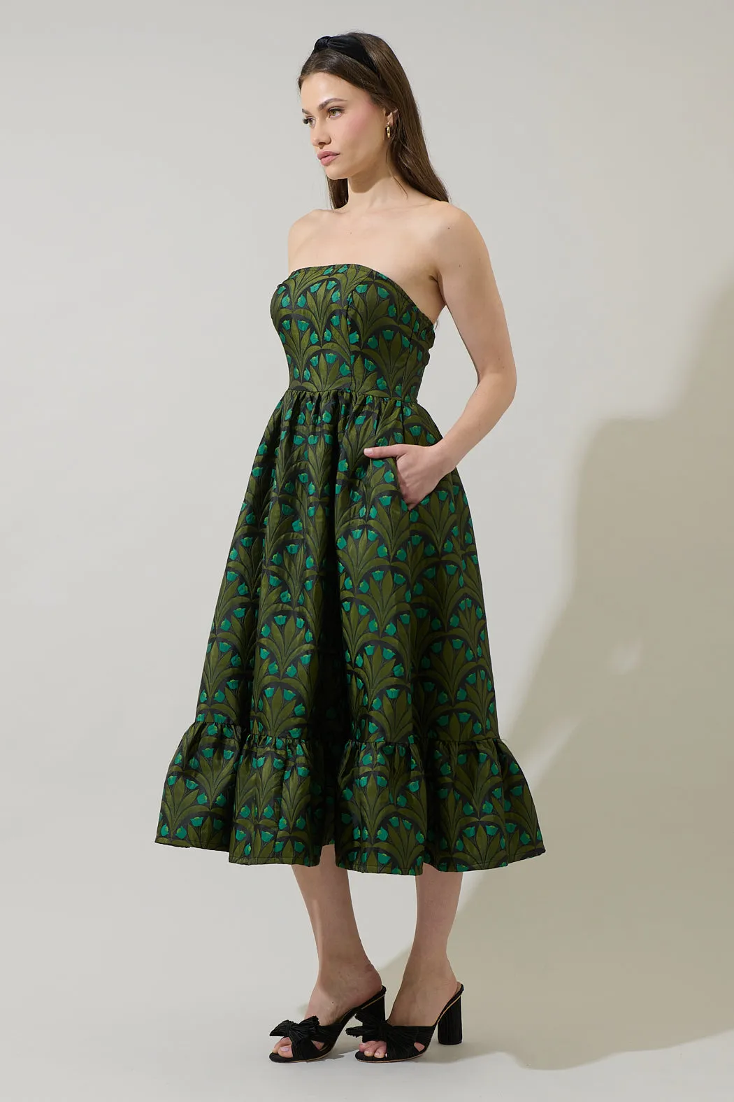 Aurra Jacquard Strapless Midi Dress sold by Sugarlips product image thumbnail 4