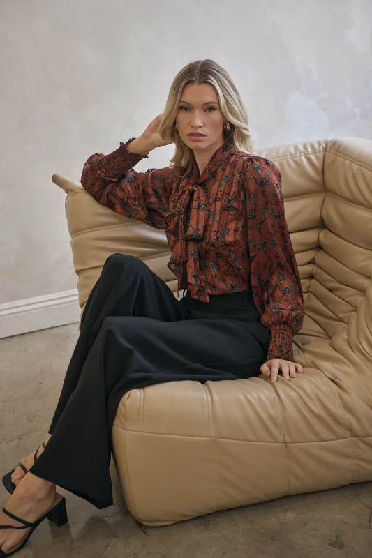 Aminy Floral Etienne Tie Neck Long Sleeve Blouse made by Sugarlips
