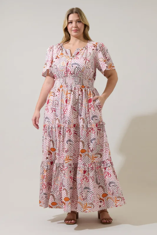 Hendry Floral Palmer Poplin Tiered Maxi Dress Curve sold by Sugarlips
