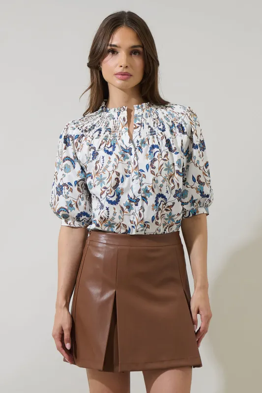Ralston Floral Blossom Smocked Mock Neck Top sold by Sugarlips