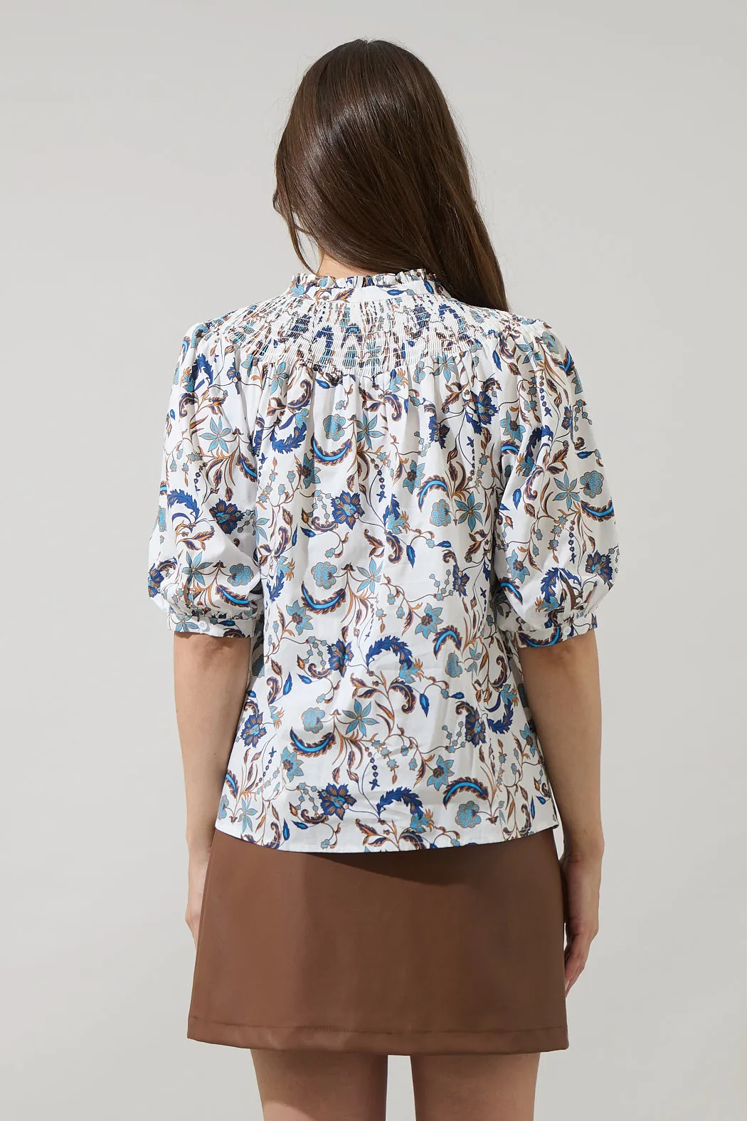 Ralston Floral Blossom Smocked Mock Neck Top sold by Sugarlips product image thumbnail 2