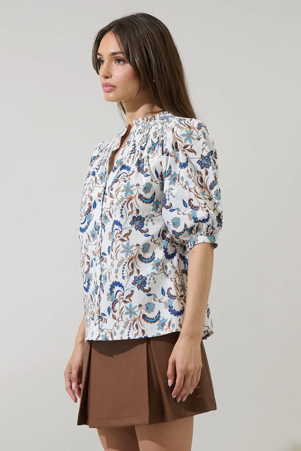 Ralston Floral Blossom Smocked Mock Neck Top sold by Sugarlips product image thumbnail 3