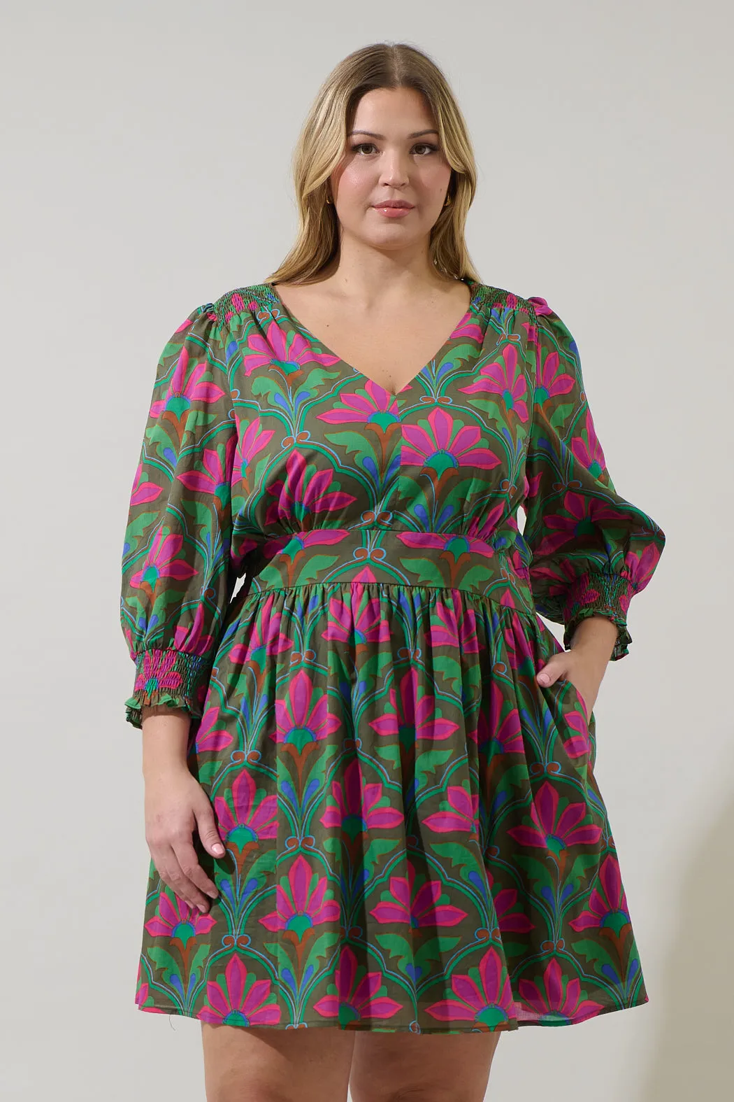 Evanna Floral Yolis Smocked Mini Dress Curve sold by Sugarlips