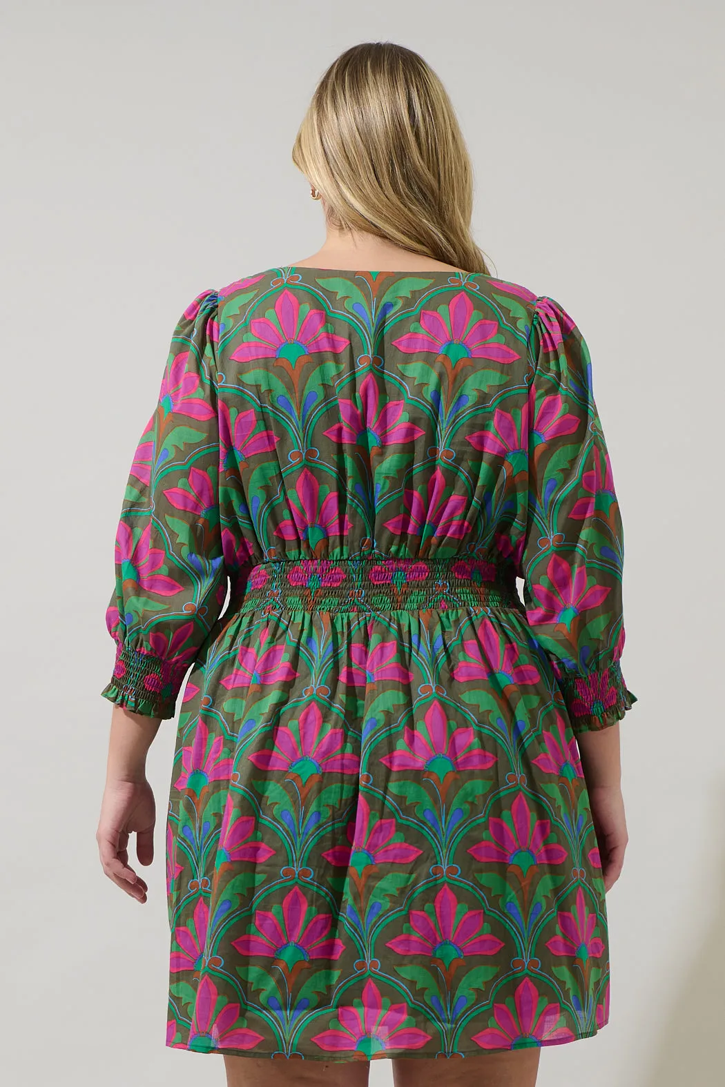Evanna Floral Yolis Smocked Mini Dress Curve sold by Sugarlips product image thumbnail 2
