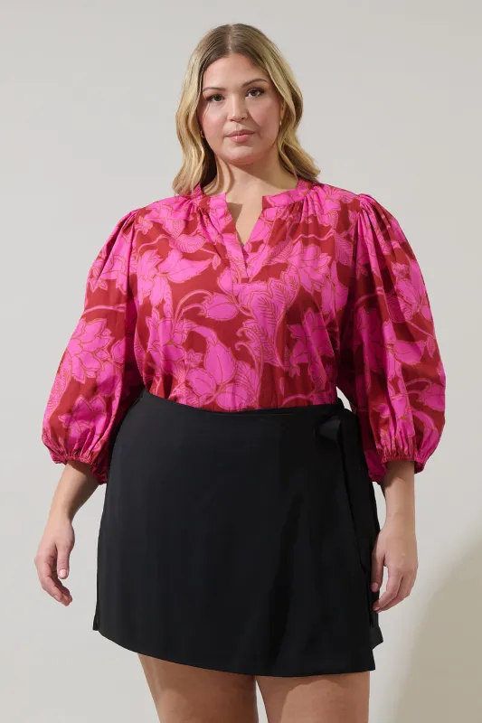 Craney Floral Cheney Split Neck Top Curve sold by Sugarlips