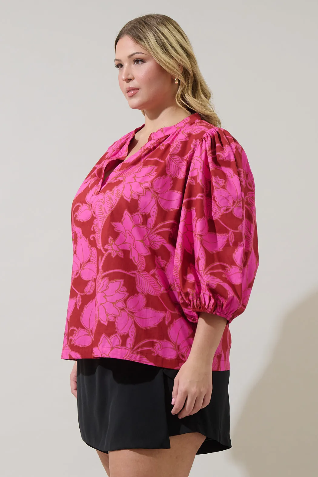 Craney Floral Cheney Split Neck Top Curve sold by Sugarlips product image thumbnail 3