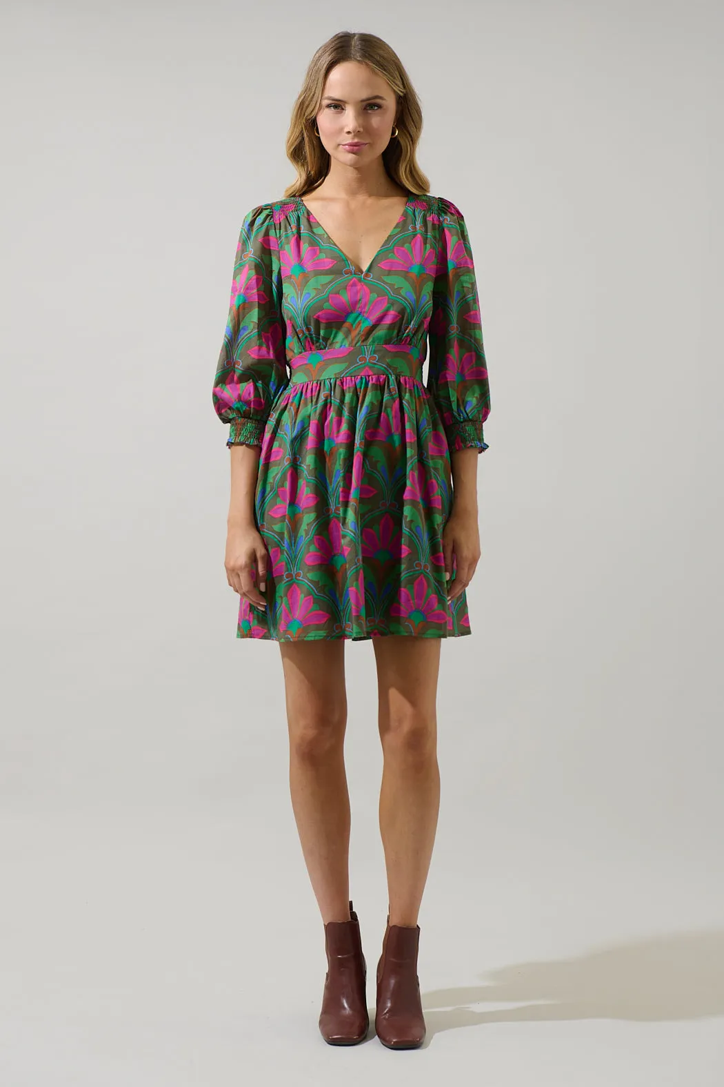 Evanna Floral Yolis Smocked Mini Dress sold by Sugarlips product image thumbnail 4