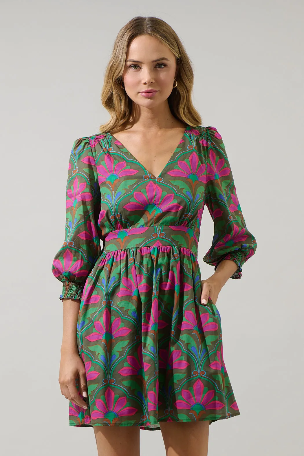 Evanna Floral Yolis Smocked Mini Dress sold by Sugarlips