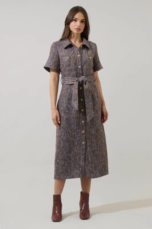 Serah Tweed Button Up Midi Dress sold by Sugarlips