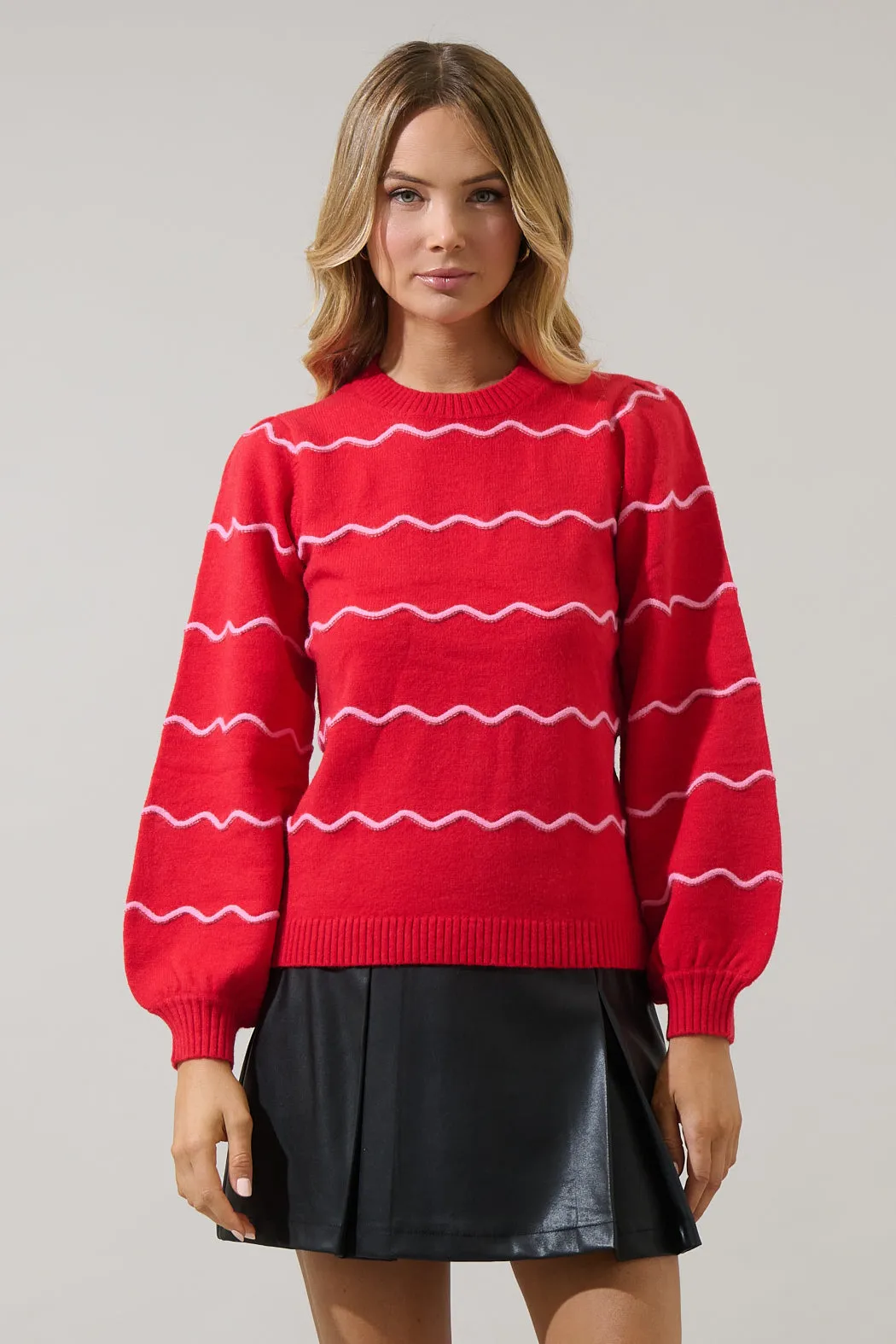 Maeverly Wavy Stripe Balloon Sleeve Sweater sold by Sugarlips