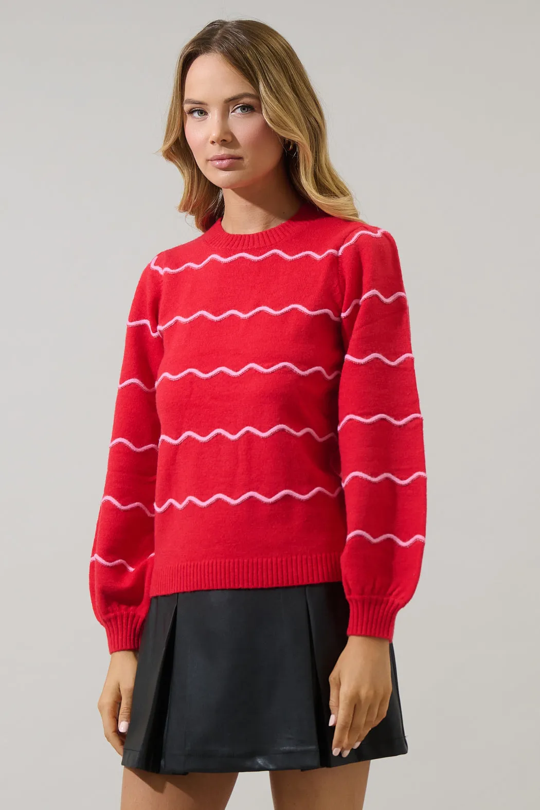 Maeverly Wavy Stripe Balloon Sleeve Sweater sold by Sugarlips product image thumbnail 3