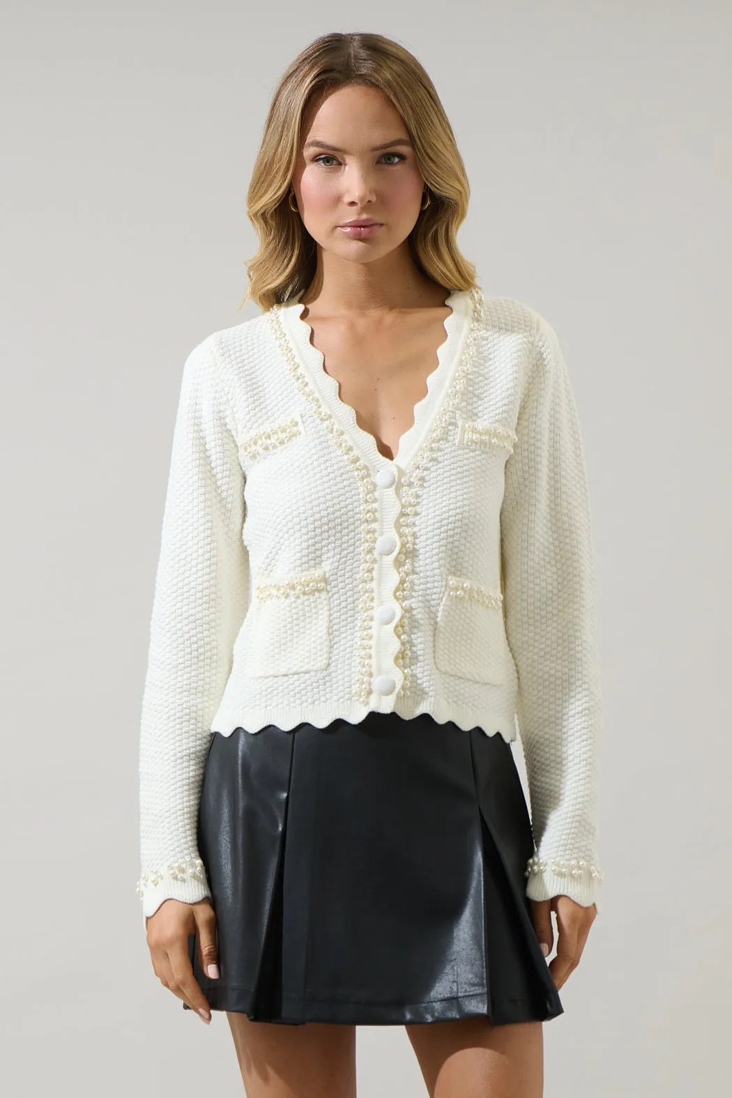 Yania Scallop Pearl Cardigan sold by Sugarlips