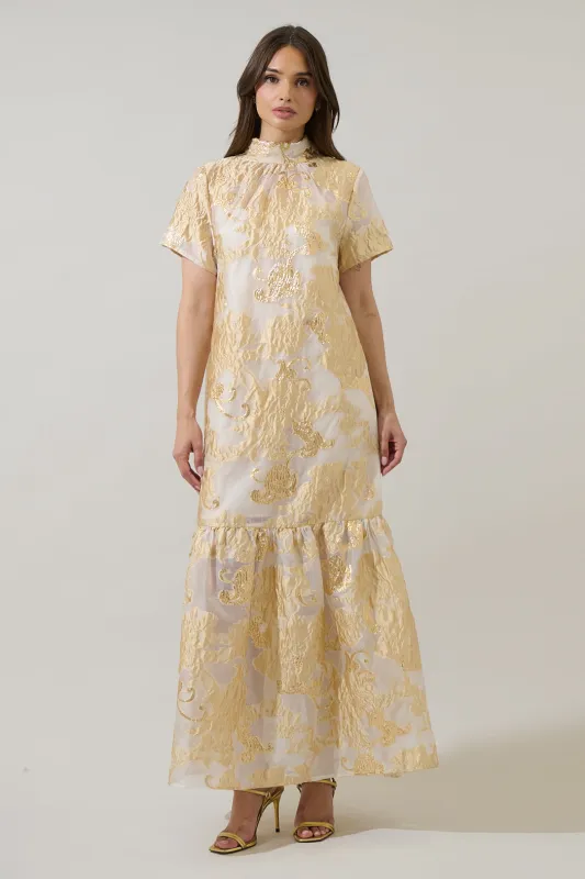 Mimy Floral Dime Organza Mockneck Maxi Dress sold by Sugarlips