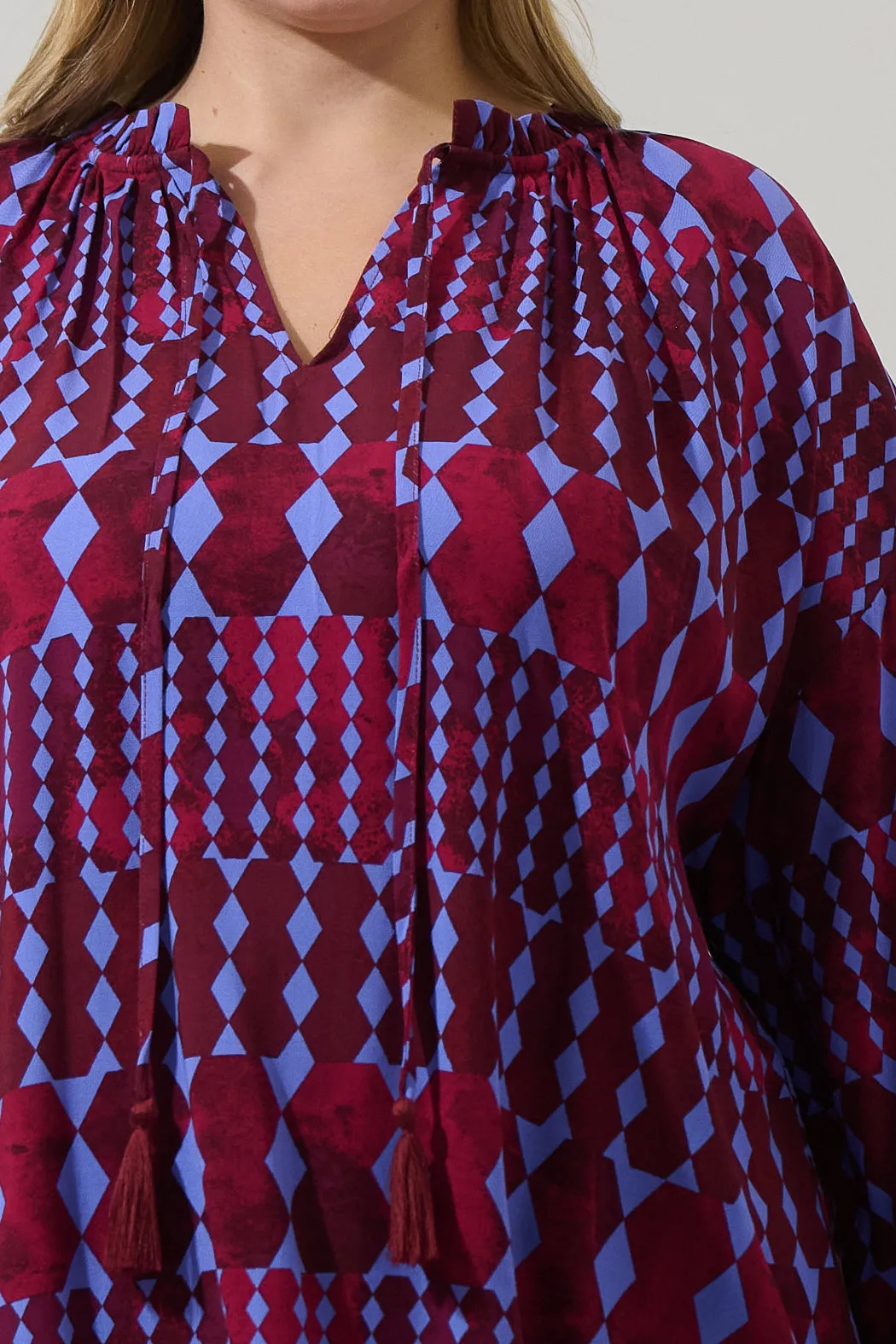 Ramsay Abstract Weylin Split Neck Tassel Blouse Curve sold by Sugarlips product image thumbnail 5