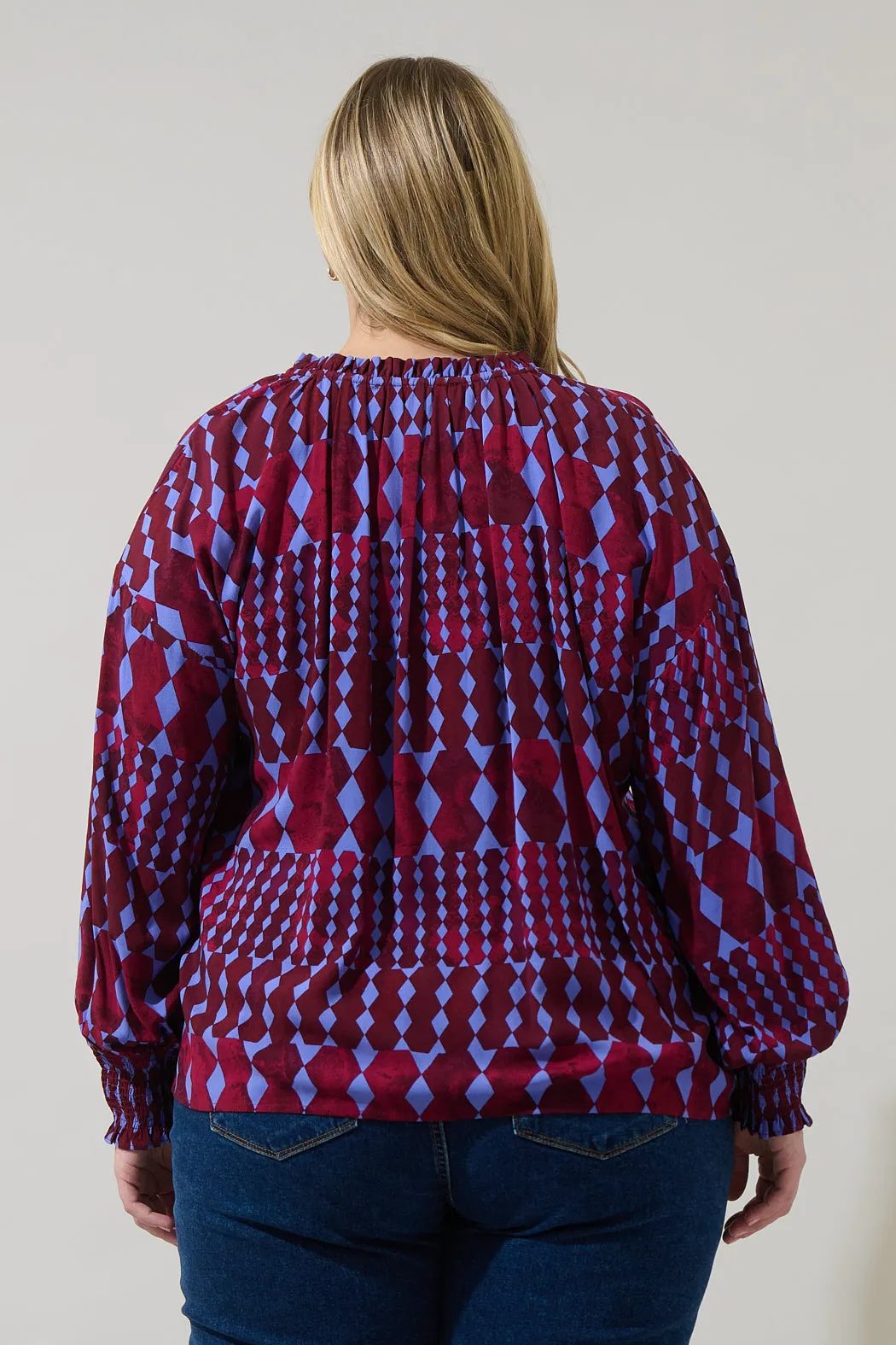 Ramsay Abstract Weylin Split Neck Tassel Blouse Curve sold by Sugarlips product image thumbnail 2