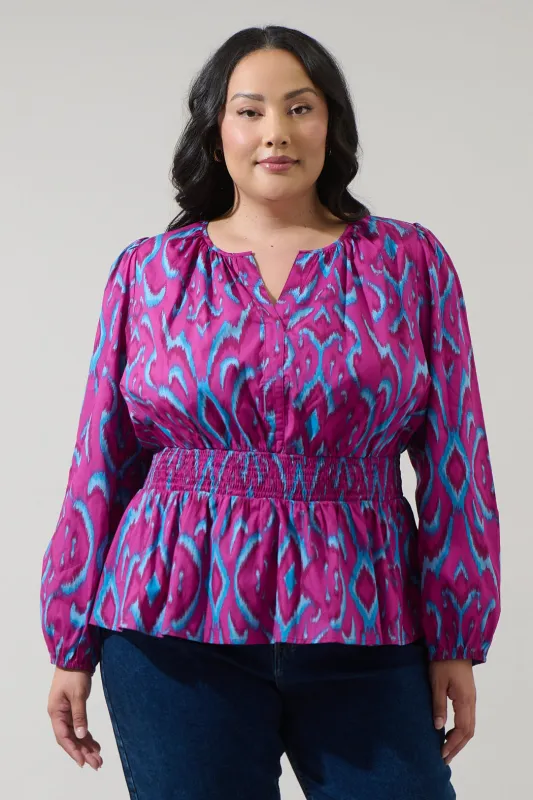Ivani Abstract Mirana Smocked Top Curve sold by Sugarlips