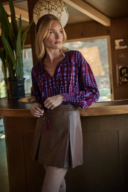 Ramsay Abstract Weylin Split Neck Tassel Blouse sold by Sugarlips