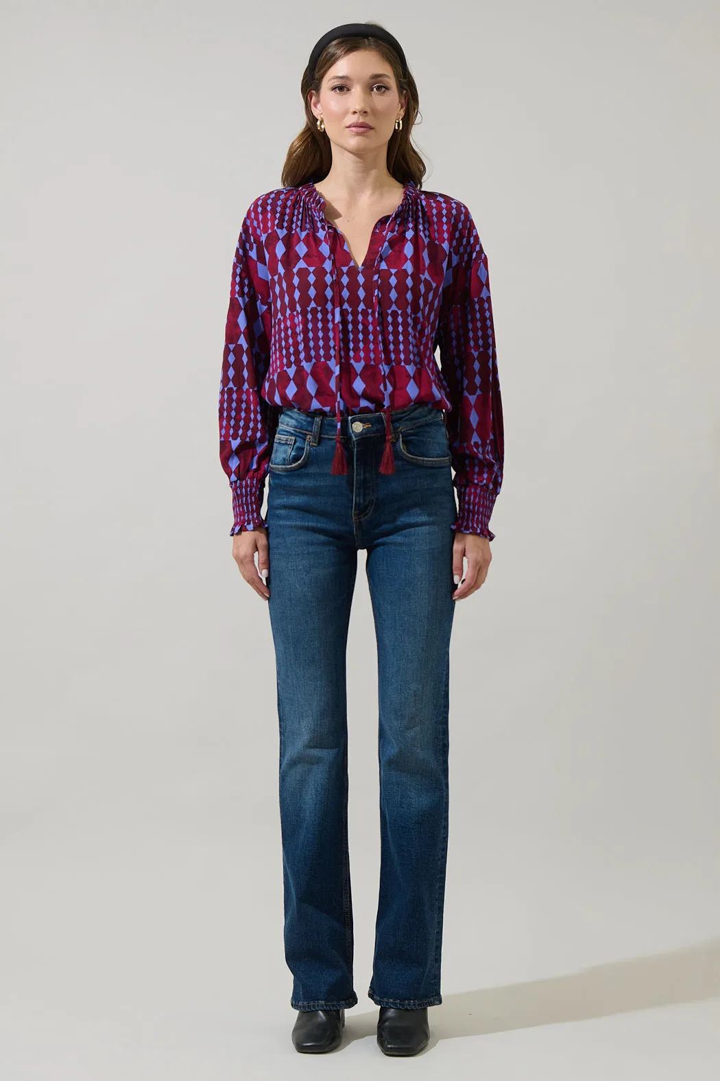 Ramsay Abstract Weylin Split Neck Tassel Blouse sold by Sugarlips product image thumbnail 5