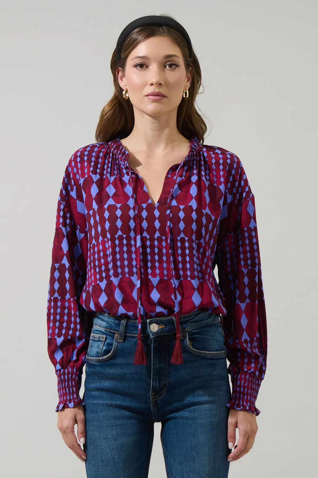 Ramsay Abstract Weylin Split Neck Tassel Blouse sold by Sugarlips product image thumbnail 2