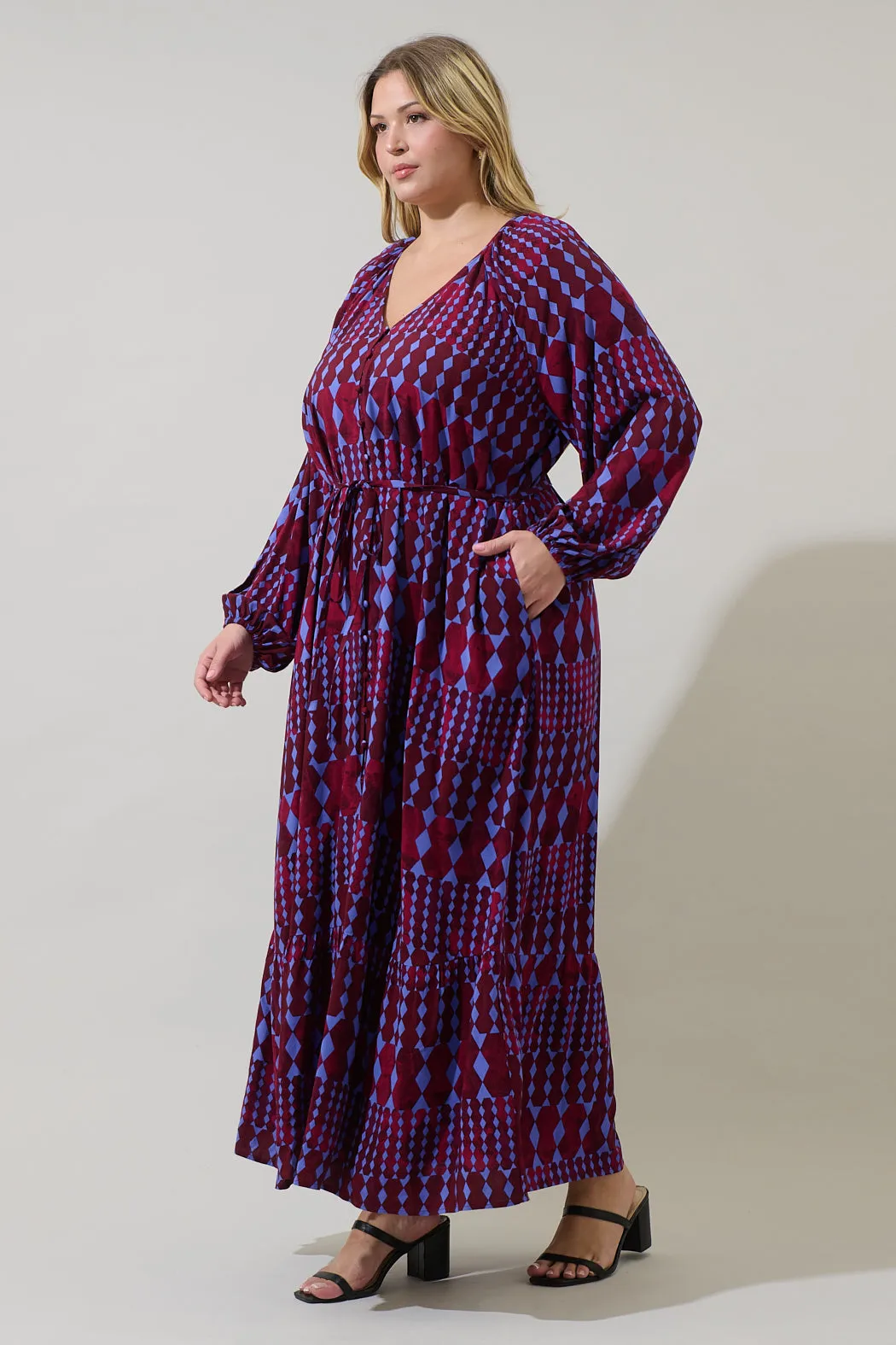 Ramsay Abstract Larrie Button Down Maxi Dress Curve sold by Sugarlips product image thumbnail 3