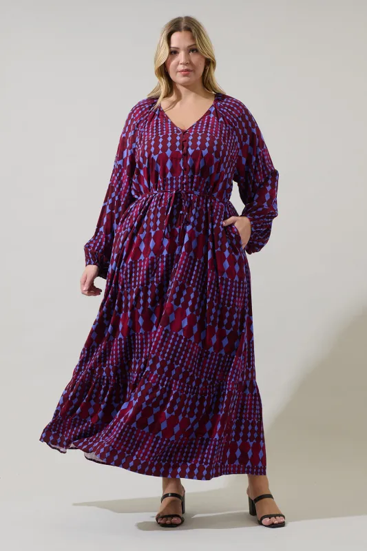 Ramsay Abstract Larrie Button Down Maxi Dress Curve sold by Sugarlips