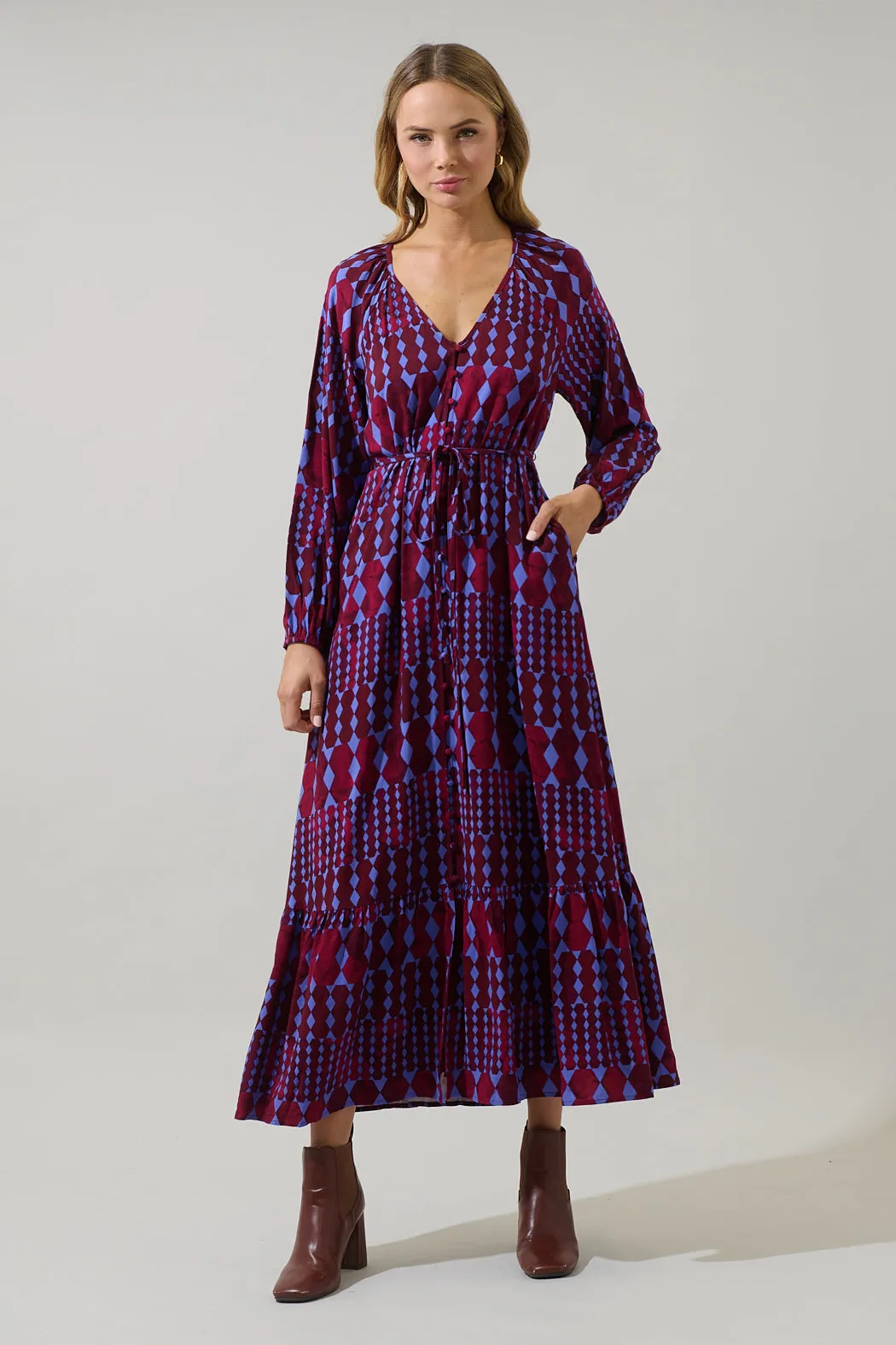 Ramsay Abstract Larrie Button Down Maxi Dress sold by Sugarlips product image thumbnail 2