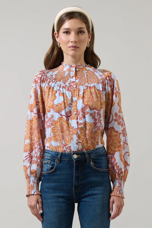 Siany Floral Debory Smocked Top sold by Sugarlips