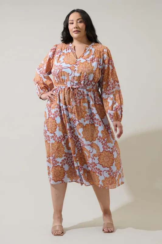 Siany Floral Ameni Button Down Midi Dress Curve sold by Sugarlips